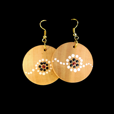 Hand Painted Round Wood Earrings - White