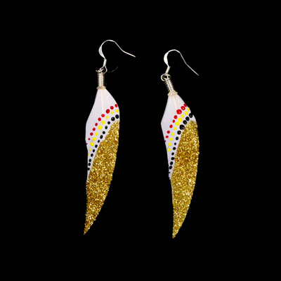 Hand-painted feather drop earrings